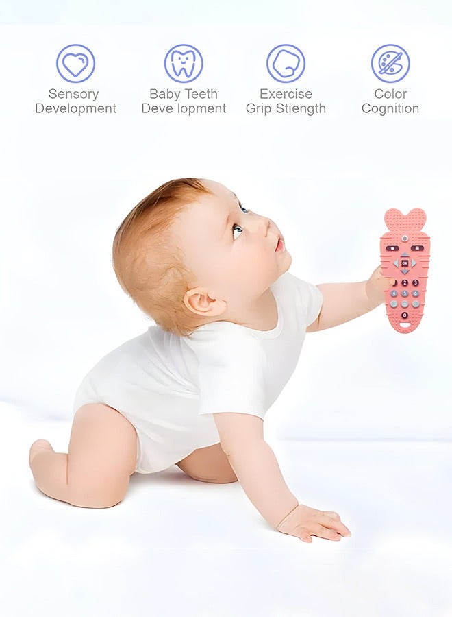 مجموعة لعاب المضغ اللينة مع شكل جهاز تحكم عن بعد للتلفاز، لعبة حسية تربوية مبكرة لتخفيف أسنان الأطفال وتسكين أطنان الرضع القرحة لـ 3-12، أطنان سيليكون الجزر (الوردي)، أطنان التحكم عن بعد (الأزرق) - Image 4