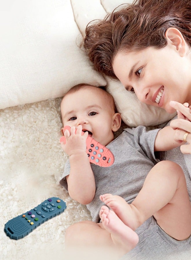 مجموعة لعاب المضغ اللينة مع شكل جهاز تحكم عن بعد للتلفاز، لعبة حسية تربوية مبكرة لتخفيف أسنان الأطفال وتسكين أطنان الرضع القرحة لـ 3-12، أطنان سيليكون الجزر (الوردي)، أطنان التحكم عن بعد (الأزرق) - Image 2