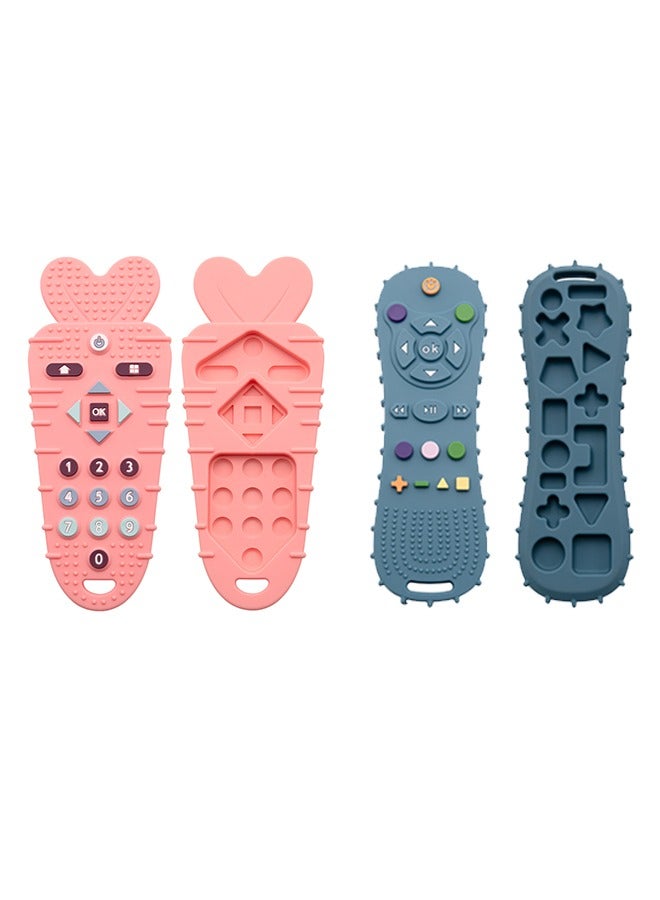 مجموعة لعاب المضغ اللينة مع شكل جهاز تحكم عن بعد للتلفاز، لعبة حسية تربوية مبكرة لتخفيف أسنان الأطفال وتسكين أطنان الرضع القرحة لـ 3-12، أطنان سيليكون الجزر (الوردي)، أطنان التحكم عن بعد (الأزرق) - Image 1