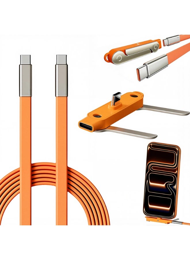 BASEMO 240W Phone Holder Cable, USB-C Type-C Data Cable with PD Fast Charging, Multi Charging Cable Kit with Stand Adapter Plug, Built-in Phone Holder, High-Speed Data Transfer, Durable Braided Design, Compatible with Xiaomi, Samsung, iPhone, iPad, MacBook, Tablets & Gaming Devices - Image 1