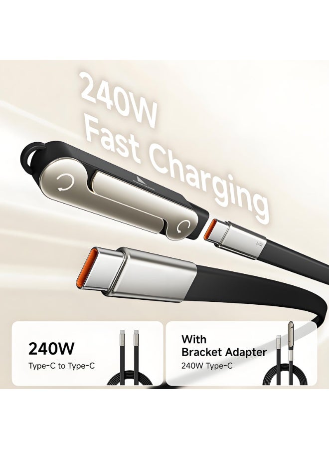 BASEMO 240W Phone Holder Cable, USB-C Type-C Data Cable with PD Fast Charging, Multi Charging Cable Kit with Stand Adapter Plug, Built-in Phone Holder, High-Speed Data Transfer, Durable Braided Design, Compatible with Xiaomi, Samsung, iPhone, iPad, MacBook, Tablets & Gaming Devices - Image 2