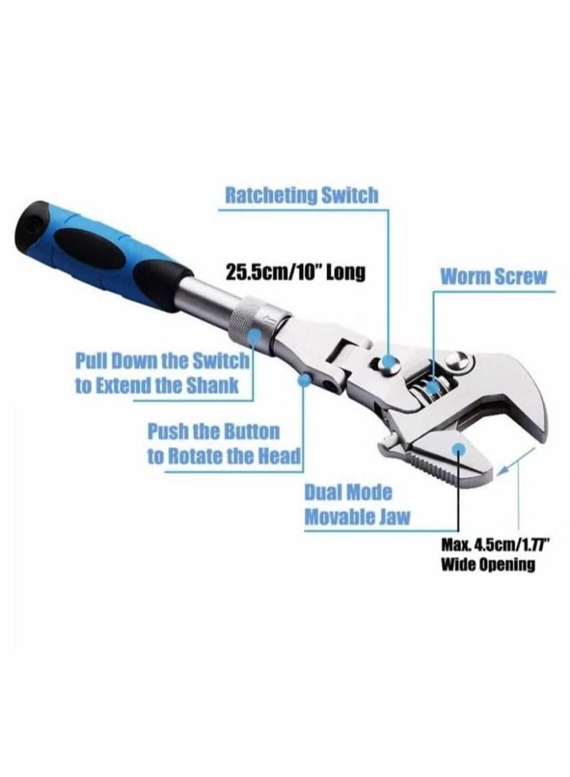 10 Inch Adjustable Wrench, 5 In 1 Torque Wrench Ratchet Wrench 180 Degree Folding Spanner Manual Tool for Plumbing Auto Repair Home Maintenance - Image 2