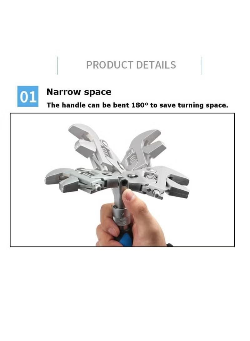10 Inch Adjustable Wrench, 5 In 1 Torque Wrench Ratchet Wrench 180 Degree Folding Spanner Manual Tool for Plumbing Auto Repair Home Maintenance - Image 3