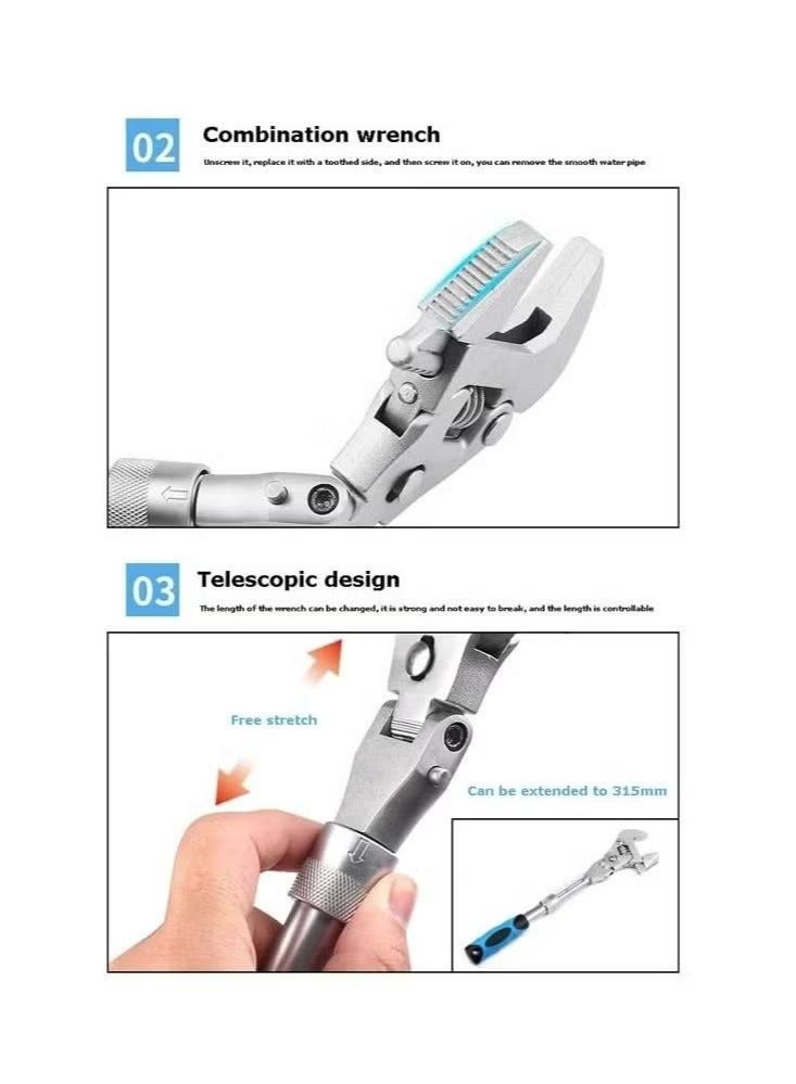 10 Inch Adjustable Wrench, 5 In 1 Torque Wrench Ratchet Wrench 180 Degree Folding Spanner Manual Tool for Plumbing Auto Repair Home Maintenance - Image 4