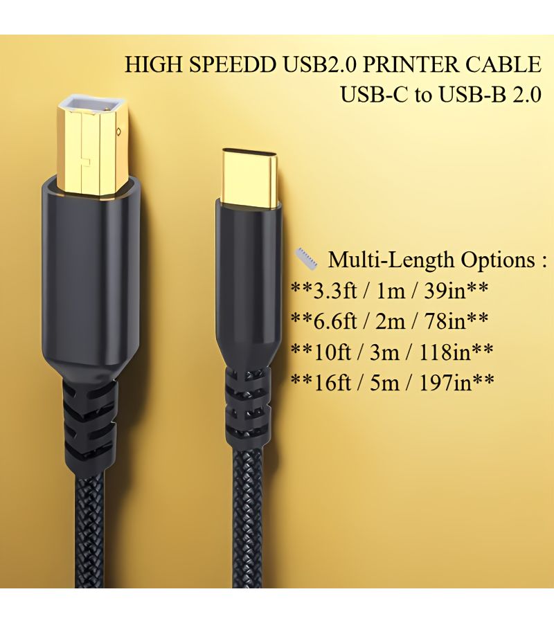 كابل طابعة مضفر من USB-C إلى USB-B، طوله 16 قدم، لنقل البيانات بسرعة - Image 5