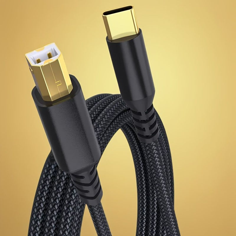 كابل طابعة مضفر من USB-C إلى USB-B، طوله 16 قدم، لنقل البيانات بسرعة - Image 2