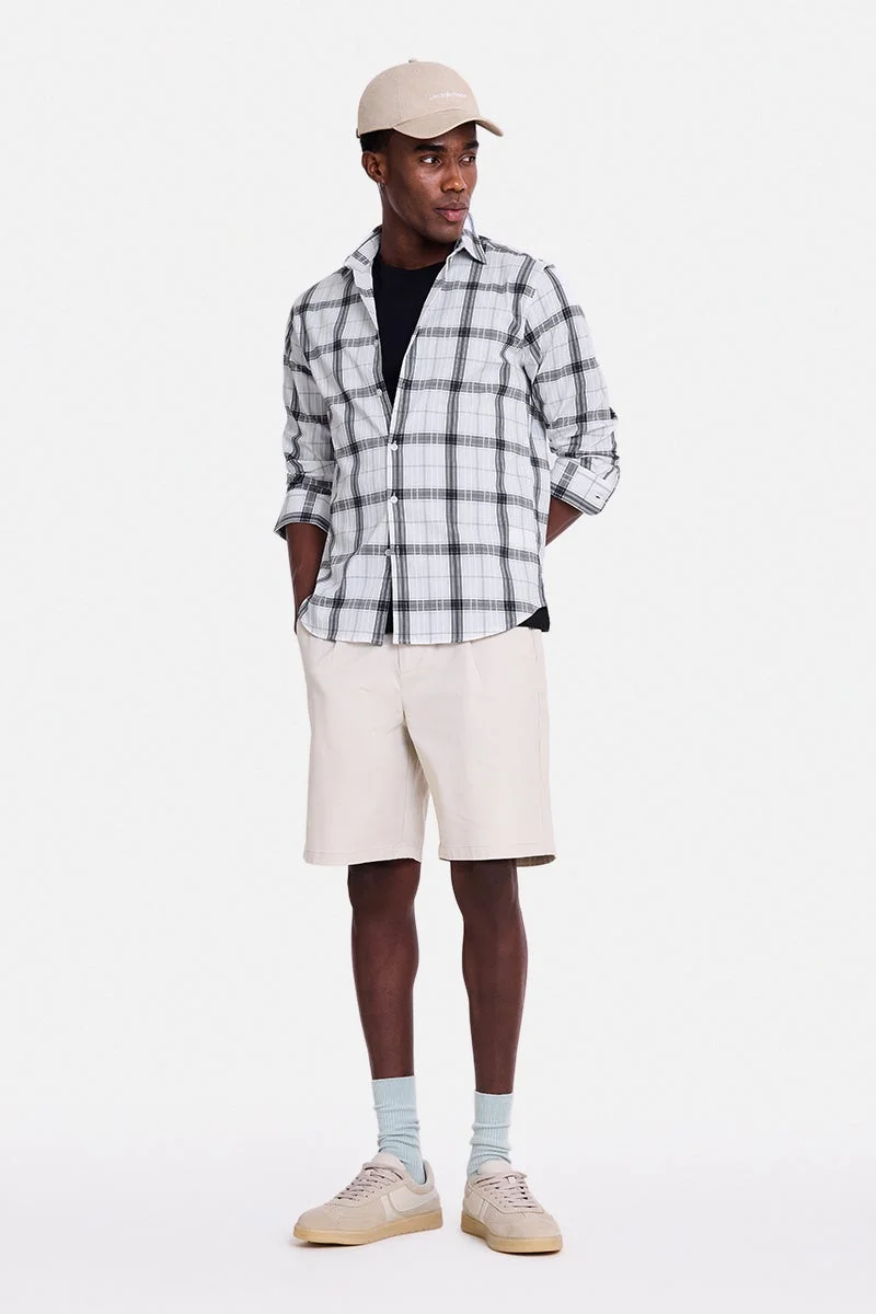 SNITCH Grey Checkered Long Sleeve Slim Fit Shirt