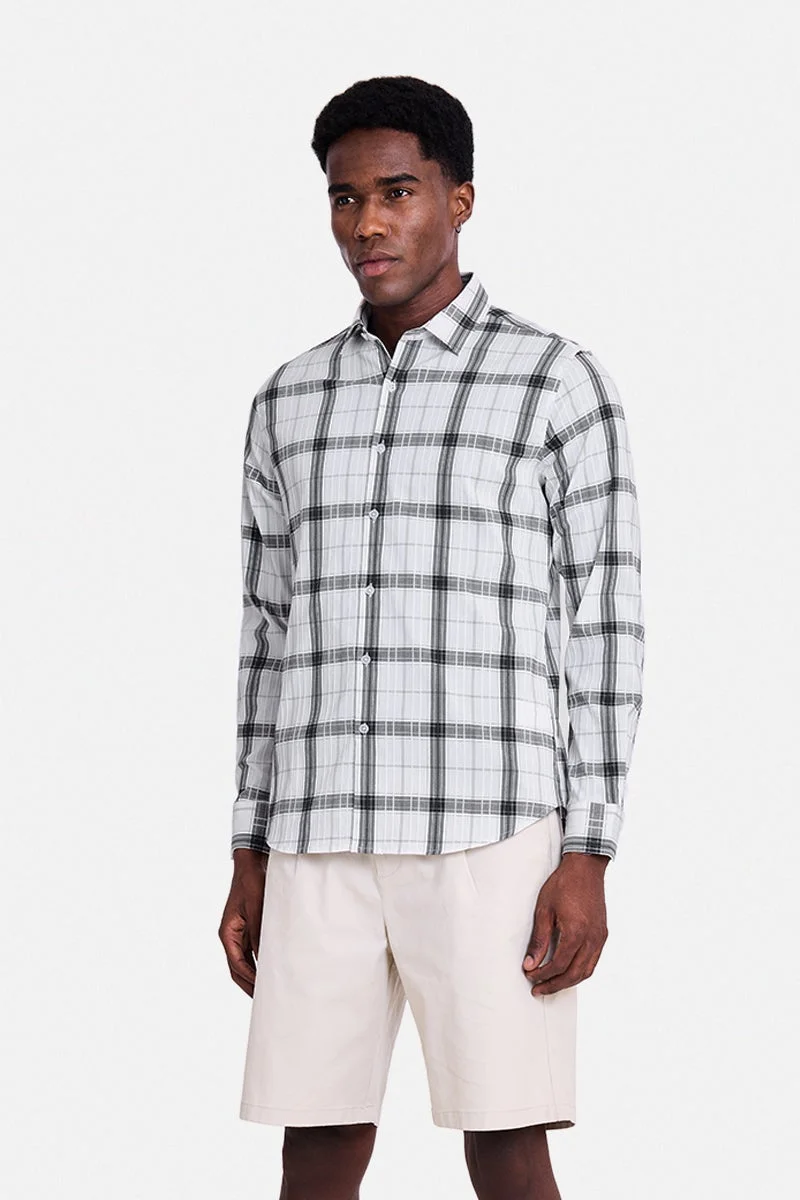 SNITCH Grey Checkered Long Sleeve Slim Fit Shirt