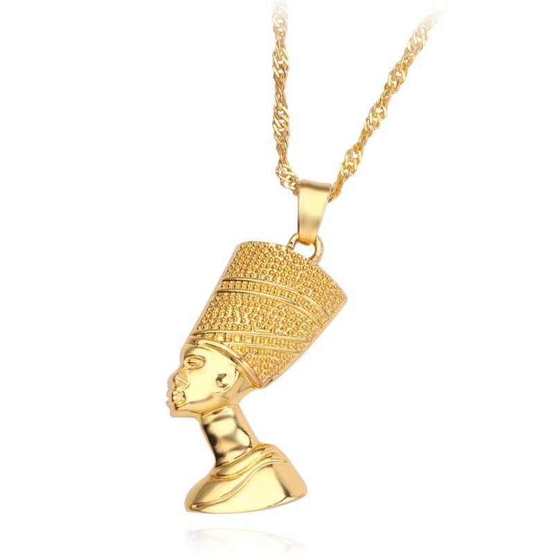 kelistom 18K Gold/Silver Plated Egyptian Queen Nefertiti Pendant Necklace for Women Men with Singapore Chain African Hiphop Jewellry (gold) - Image 1