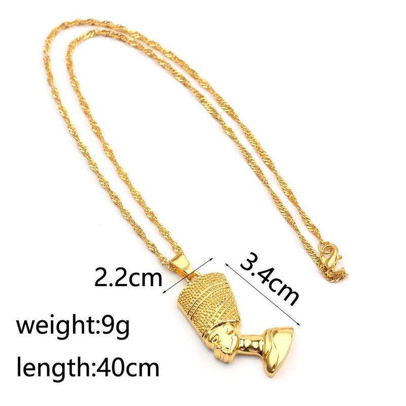 kelistom 18K Gold/Silver Plated Egyptian Queen Nefertiti Pendant Necklace for Women Men with Singapore Chain African Hiphop Jewellry (gold) - Image 2