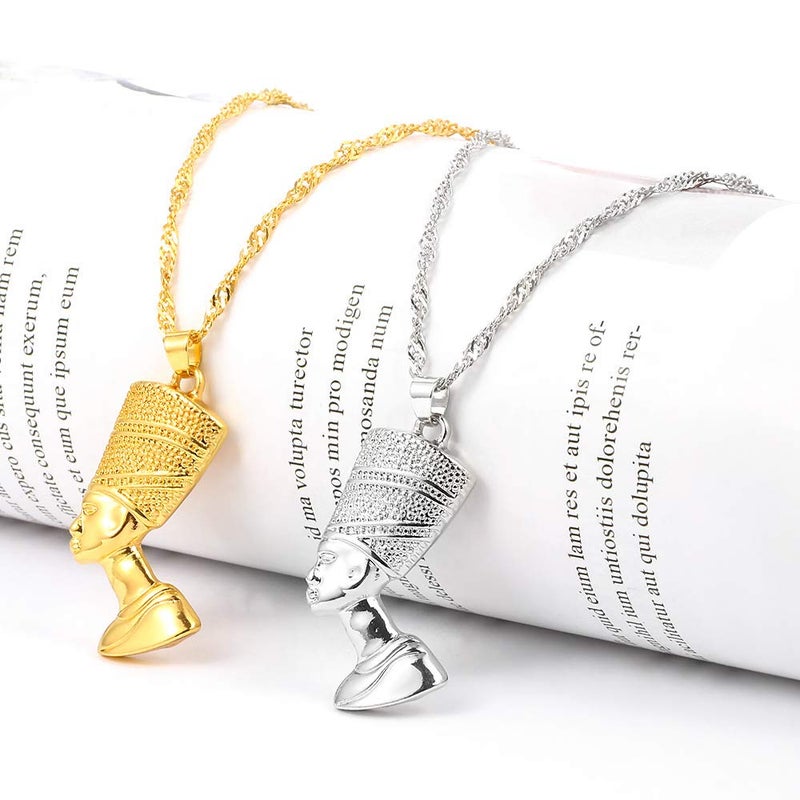 kelistom 18K Gold/Silver Plated Egyptian Queen Nefertiti Pendant Necklace for Women Men with Singapore Chain African Hiphop Jewellry (gold) - Image 5