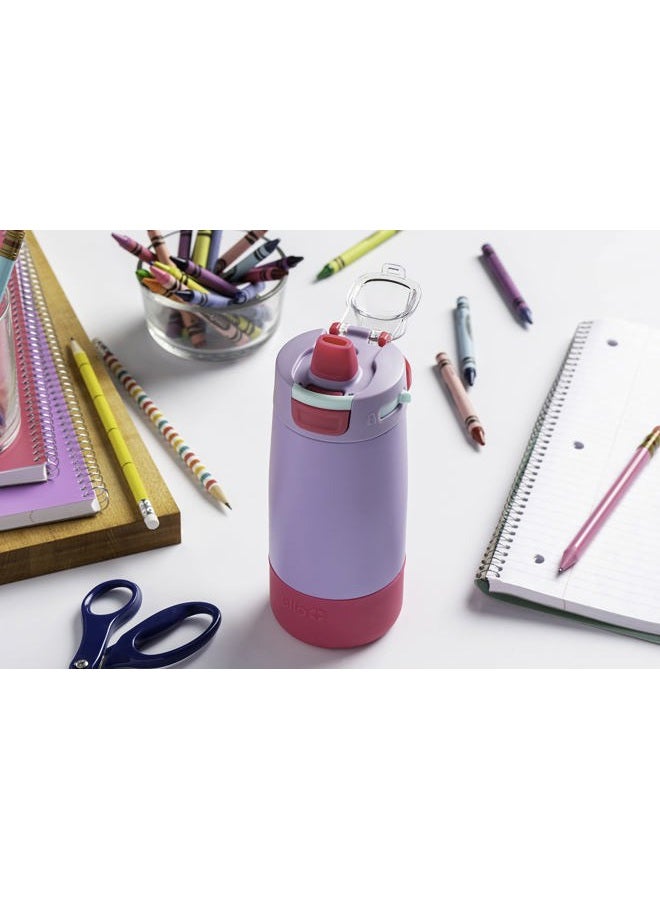 Ello Kids Colby 12oz Stainless Steel Insulated Water Bottle with Straw and Built-In Silicone Coaster Carrying Handle and Leak-Proof Locking Lid for School Backpack, Lunchbox, and Outdoor Sports, Lilac - Image 2