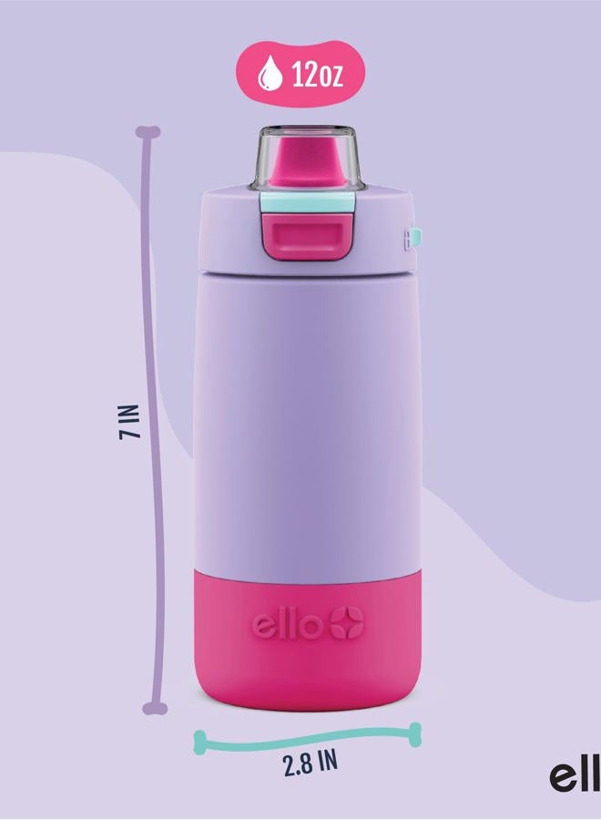 Ello Kids Colby 12oz Stainless Steel Insulated Water Bottle with Straw and Built-In Silicone Coaster Carrying Handle and Leak-Proof Locking Lid for School Backpack, Lunchbox, and Outdoor Sports, Lilac - Image 4