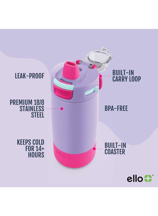 Ello Kids Colby 12oz Stainless Steel Insulated Water Bottle with Straw and Built-In Silicone Coaster Carrying Handle and Leak-Proof Locking Lid for School Backpack, Lunchbox, and Outdoor Sports, Lilac - Image 3