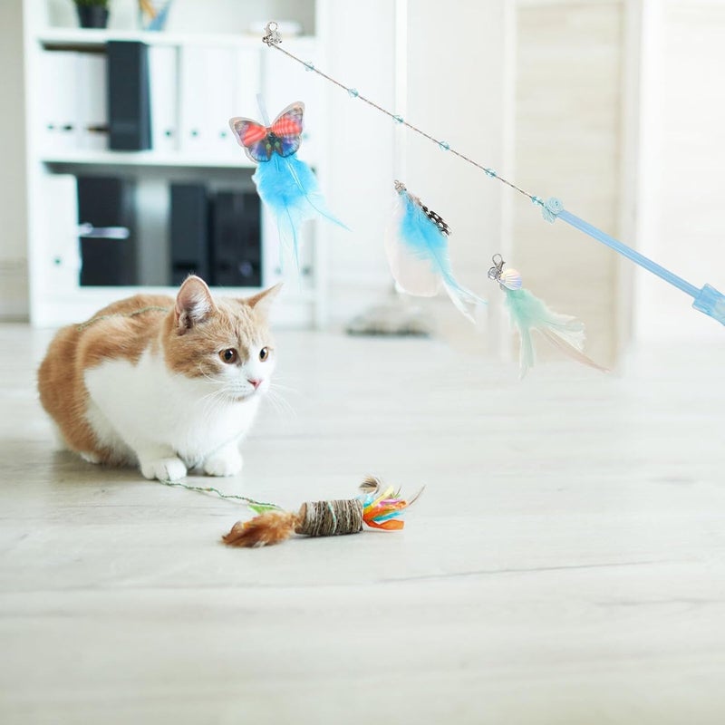GALPADA Cat Teaser Stick Plumage Wand Set with 3 Replacement Heads Interactive Indoor Cat Wand for Kittens Play Chase Exercise - Image 5