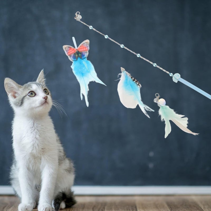 GALPADA Cat Teaser Stick Plumage Wand Set with 3 Replacement Heads Interactive Indoor Cat Wand for Kittens Play Chase Exercise - Image 4