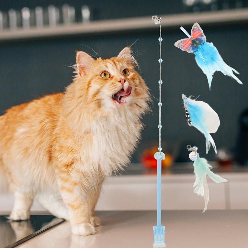 GALPADA Cat Teaser Stick Plumage Wand Set with 3 Replacement Heads Interactive Indoor Cat Wand for Kittens Play Chase Exercise - Image 3