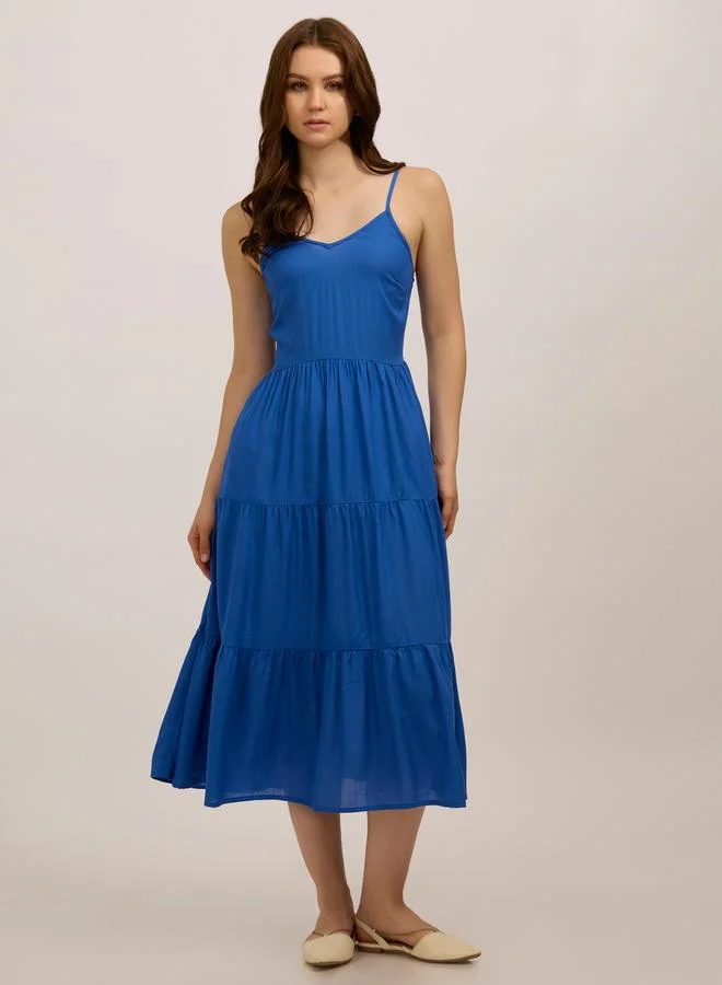 Blue Tiered Midi Dress