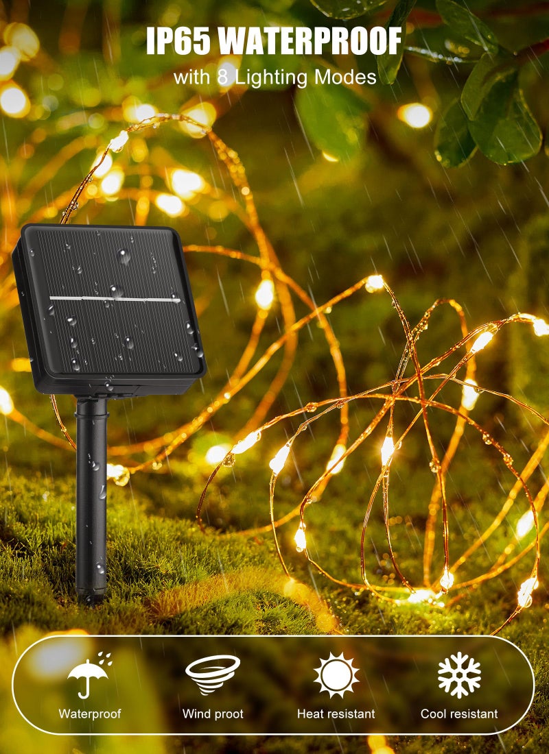 Minetom Solar String Lights for Outside, 33Ft 100 LED Outdoor Solar Fairy Lights, 8 Modes Balcony Lights for Tree Patio Christmas Party Wedding Decor (Warm White) - Image 3