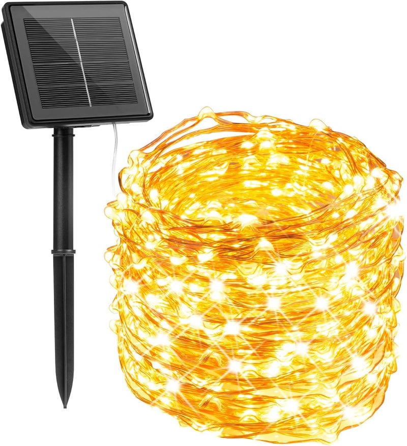 Minetom Solar String Lights for Outside, 33Ft 100 LED Outdoor Solar Fairy Lights, 8 Modes Balcony Lights for Tree Patio Christmas Party Wedding Decor (Warm White) - Image 1