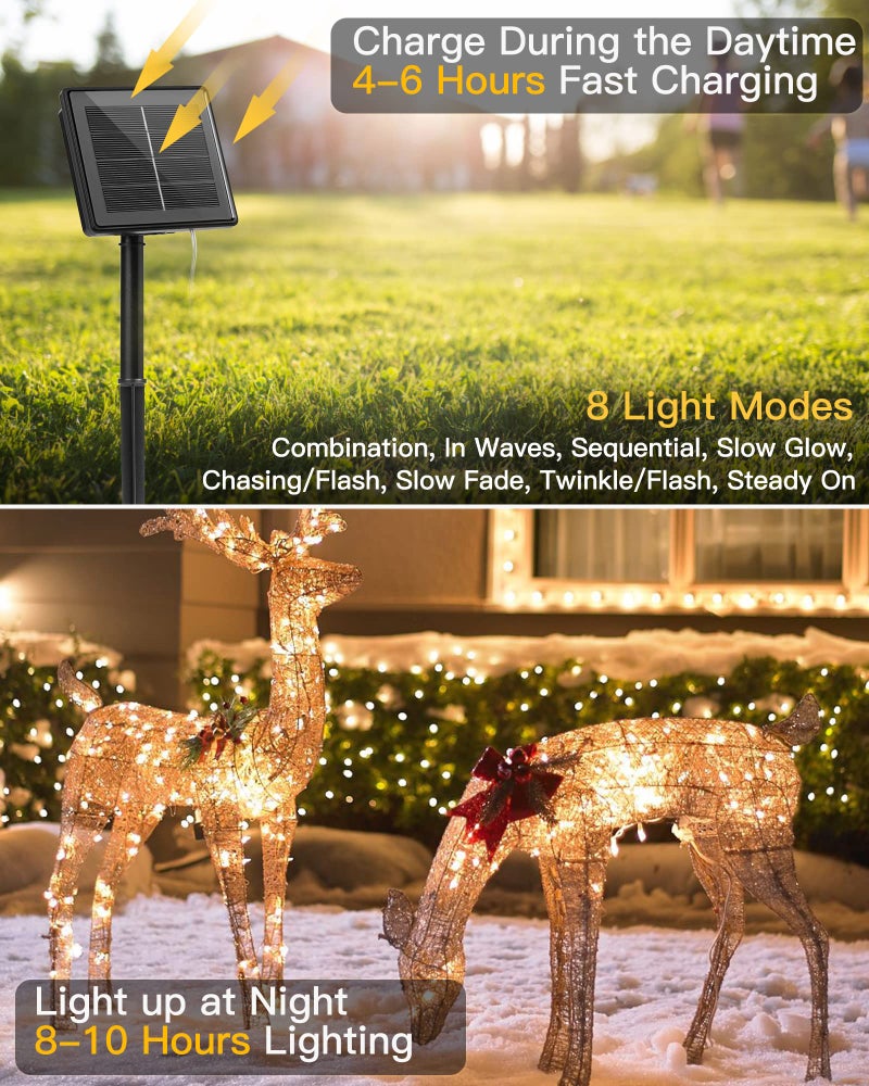 Minetom Solar String Lights for Outside, 33Ft 100 LED Outdoor Solar Fairy Lights, 8 Modes Balcony Lights for Tree Patio Christmas Party Wedding Decor (Warm White) - Image 2