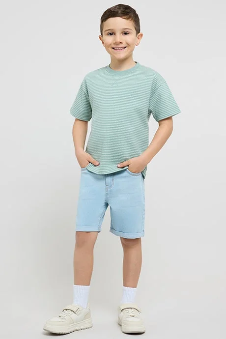 R&B Striped T-Shirt with Crew Neck and Short Sleeves