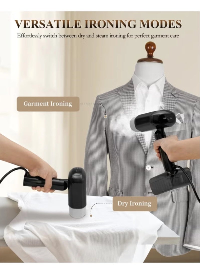 فيستون مكواة بخار محمولة للملابس بالبخار، مكواة بخار محمولة باليد 2 في 1 ومكواة بخارية 2 في 1، إزالة التجاعيد بسرعة، درجة حرارة قابلة للتعديل ب 5 مستويات، مع شاشة رقمية LED، مناسبة للاستخدام المنزلي والمكتبي والسفر - Image 2