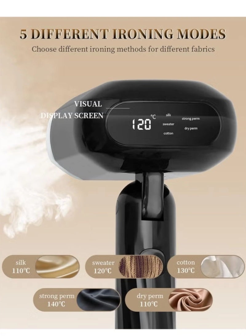 فيستون مكواة بخار محمولة للملابس بالبخار، مكواة بخار محمولة باليد 2 في 1 ومكواة بخارية 2 في 1، إزالة التجاعيد بسرعة، درجة حرارة قابلة للتعديل ب 5 مستويات، مع شاشة رقمية LED، مناسبة للاستخدام المنزلي والمكتبي والسفر - Image 4