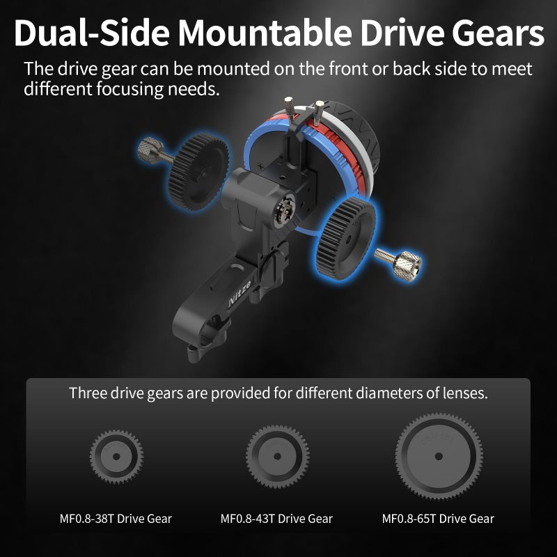 Nitze Mini Follow Focus, with 15mm Rod and Rod Clamp, Gear Ring Belt, 3 Reversible Drive Gears and 2 Marking Disks, Supports A/B Hard Stops and 360Â° Infinity Zoom - MF15C - Image 5