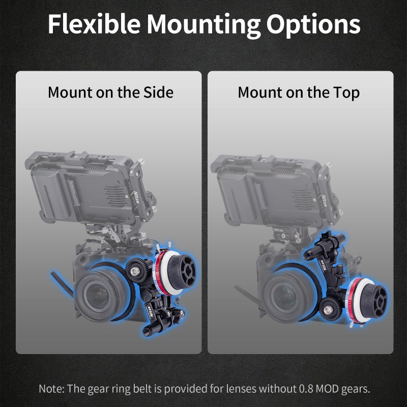 Nitze Mini Follow Focus, with 15mm Rod and Rod Clamp, Gear Ring Belt, 3 Reversible Drive Gears and 2 Marking Disks, Supports A/B Hard Stops and 360Â° Infinity Zoom - MF15C - Image 4