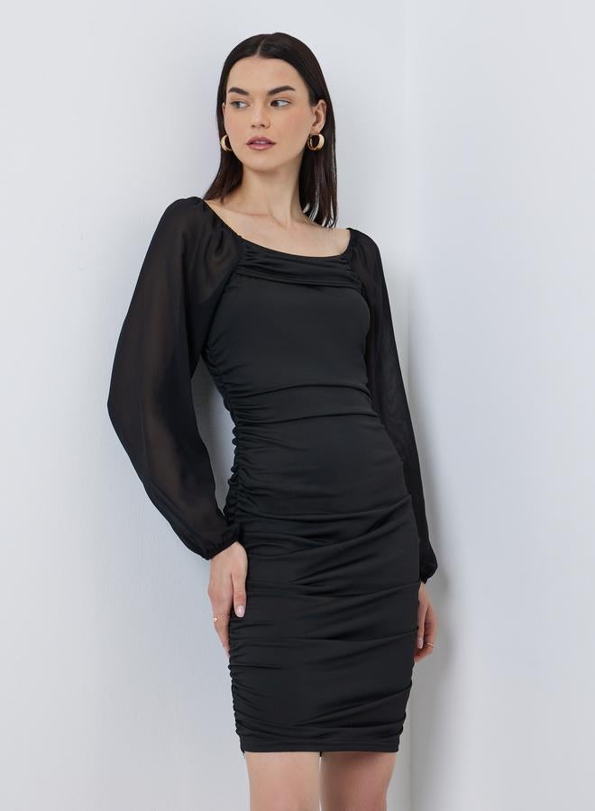 تايك تو فستان قصير ضيق بأكمام بالون - Image 1