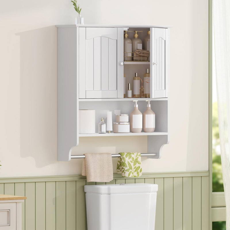 Iwell Bathroom Wall Cabinet, Over The Toilet Storage Cabinet with Towel Rack & Adjustable Shelf, Medicine Cabinet for Bathroom, White - Image 3