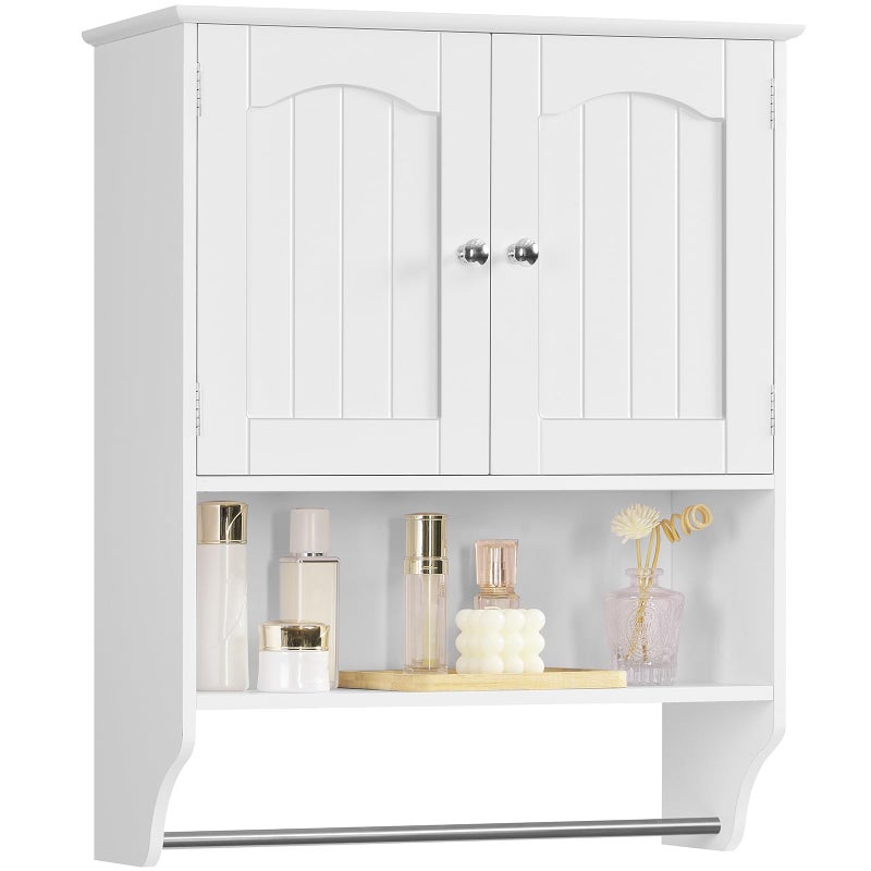 Iwell Bathroom Wall Cabinet, Over The Toilet Storage Cabinet with Towel Rack & Adjustable Shelf, Medicine Cabinet for Bathroom, White - Image 1