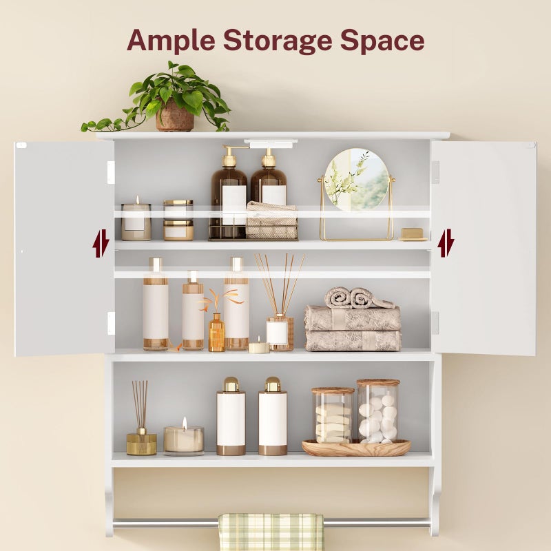 Iwell Bathroom Wall Cabinet, Over The Toilet Storage Cabinet with Towel Rack & Adjustable Shelf, Medicine Cabinet for Bathroom, White - Image 4