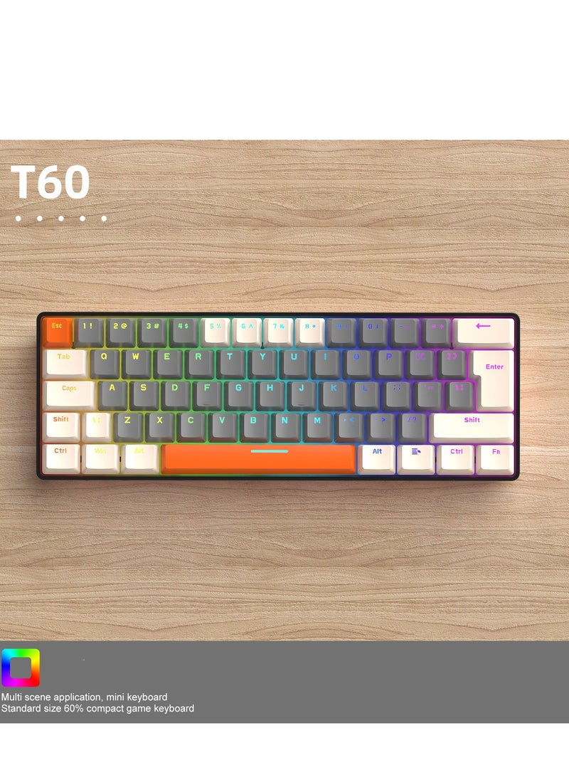 T-WOLF - 62 Keys Colorful Lights Switch Mechanical Gaming Keyboard 75% Mini Wired Waterproof Backlit Silent White RGB Color Suitable for PC/Ps4/Xbox Gamers - Image 1