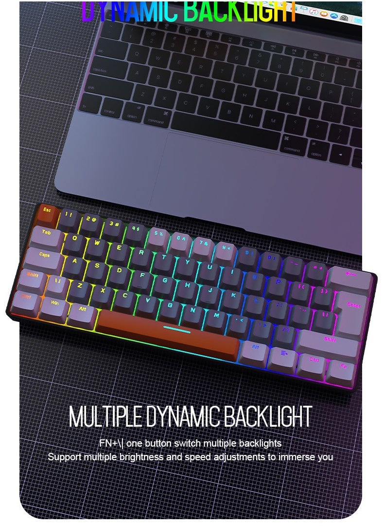 T-WOLF - 62 Keys Colorful Lights Switch Mechanical Gaming Keyboard 75% Mini Wired Waterproof Backlit Silent White RGB Color Suitable for PC/Ps4/Xbox Gamers - Image 1