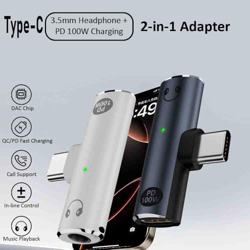 Mizi 2025 Upgraded USB-C to 3.5mm Headphone & Charger Adapter – 2-in-1 Type-C Audio Dongle with Hi-Res DAC & Fast Charging – Compatible with iPhone 16/15, Galaxy S25/S24, Pixel, iPad - Grey - Image 3