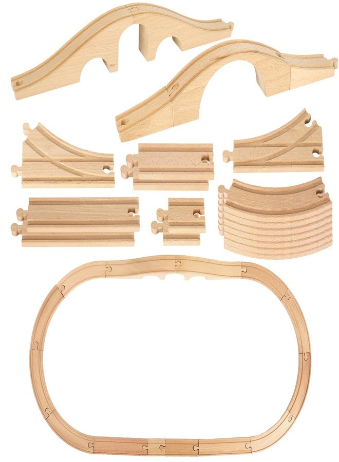 JarThenaAMCS 27Pcs Wood Train Track Expansion Set Wooden Train Track Connectors and Adapters Train Bridges Straight Wooden Train Track Accessories for Most Major Toy Train Tracks Railway - Image 1