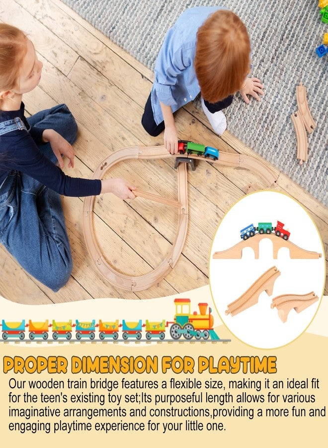 JarThenaAMCS 27Pcs Wood Train Track Expansion Set Wooden Train Track Connectors and Adapters Train Bridges Straight Wooden Train Track Accessories for Most Major Toy Train Tracks Railway - Image 4