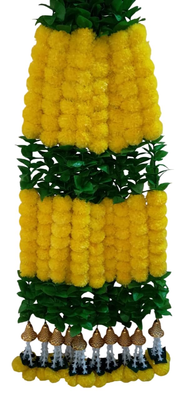 LOVANSH Decoration Items Garland Latkan Artificial Marigold Which Gives Traditional and Unique Look and Bring Good Luck to Our Homes Sales Package 2 String Marigold Garland 7 Feet String - Image 2