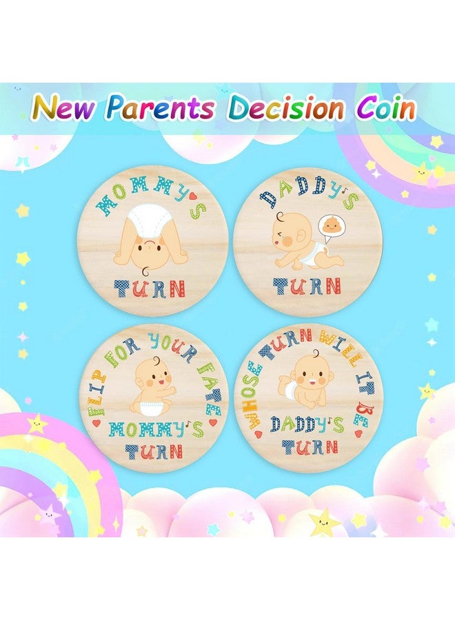 RORANIC New Parent Decision Challenge Coin,Jumbo Size Wooden Funny Baby Flip Coin Set Mom Dad Turn Coin for Pregnancy Baby Shower Present New Parents Gift - Image 3