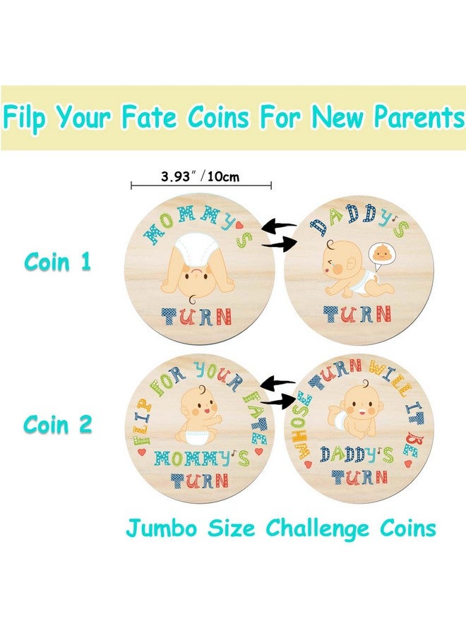 RORANIC New Parent Decision Challenge Coin,Jumbo Size Wooden Funny Baby Flip Coin Set Mom Dad Turn Coin for Pregnancy Baby Shower Present New Parents Gift - Image 2