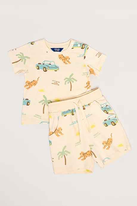 أر أند بي Printed T-Shirt and Shorts Set