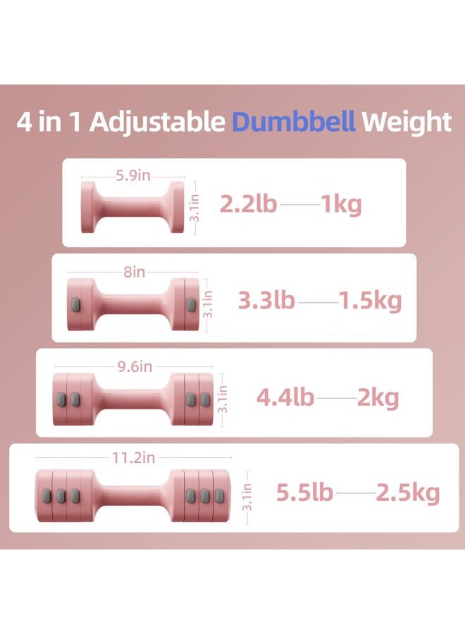 RUNWE Adjustable Dumbbell Set of 2 - Fast Adjustment 4 in 1 Free Weights Dumbbells Set for Women, Each 2.2 3.3 4.4 5.5lb Hand Weights Set for Home Gym & Outdoor Exercise Training - Image 3