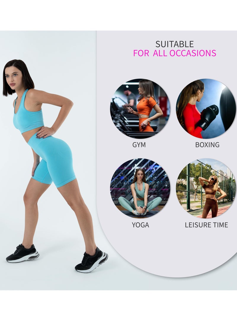 Bernessi Turkiye Nylon Women High Waisted Biker Shorts Sport Legging Shorts Workout Cycling Athletic Running Yoga Gym Volleyball for Ladies with Tummy Control Light Blue  - Image 4