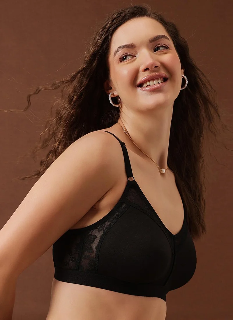 Clovia Clovia Non-Padded Non-Wired Spacer Cup Full Figure Bra in Black - Cotton