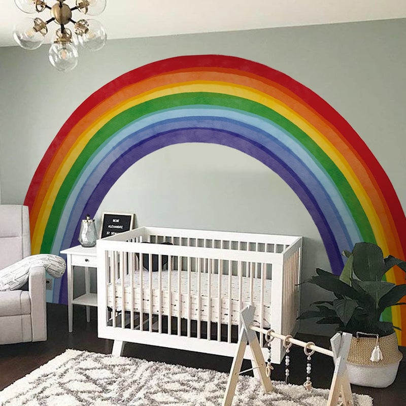 astrkiz Fabric Large Rainbow Wall Decals Peel and Stick, Precut Original Hand Drawn Colorful Vigor Watercolor Full Rainbow Wall Sticker Decor for Kids Bedroom Living Room Playroom, 75" X 43.3" - Image 1
