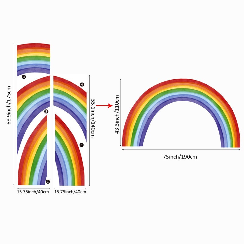 astrkiz Fabric Large Rainbow Wall Decals Peel and Stick, Precut Original Hand Drawn Colorful Vigor Watercolor Full Rainbow Wall Sticker Decor for Kids Bedroom Living Room Playroom, 75" X 43.3" - Image 4
