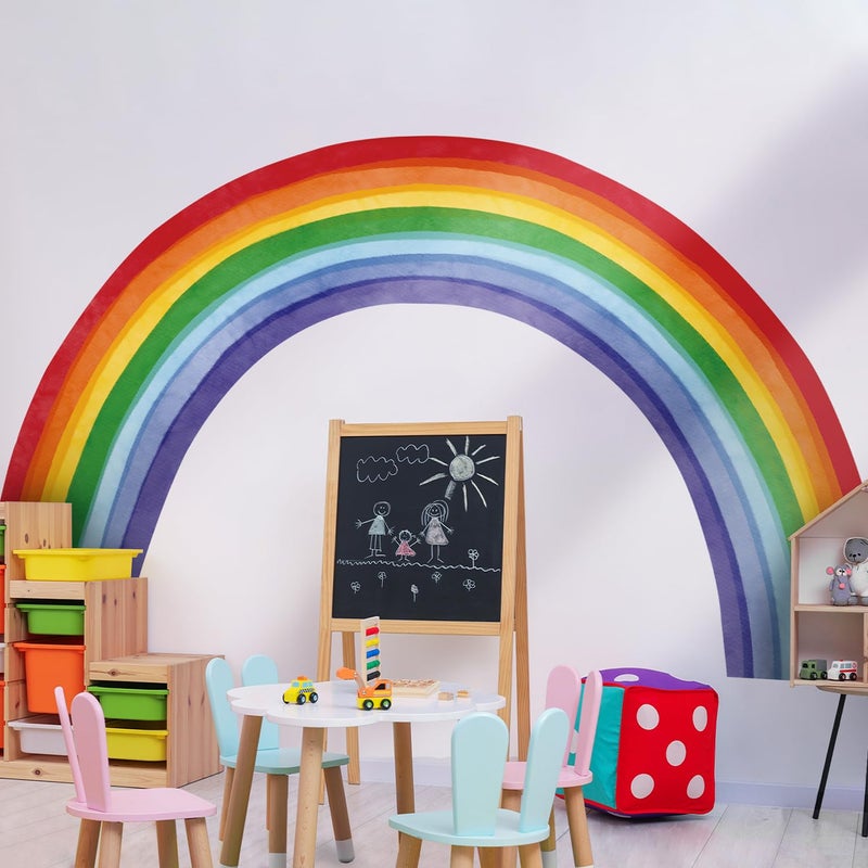 astrkiz Fabric Large Rainbow Wall Decals Peel and Stick, Precut Original Hand Drawn Colorful Vigor Watercolor Full Rainbow Wall Sticker Decor for Kids Bedroom Living Room Playroom, 75" X 43.3" - Image 2