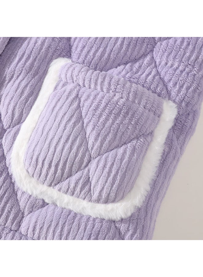 Purple Floral Language Autumn Winter Girls Cartoon Pajamas Teen Homewear Warm Purple 140 - Image 3